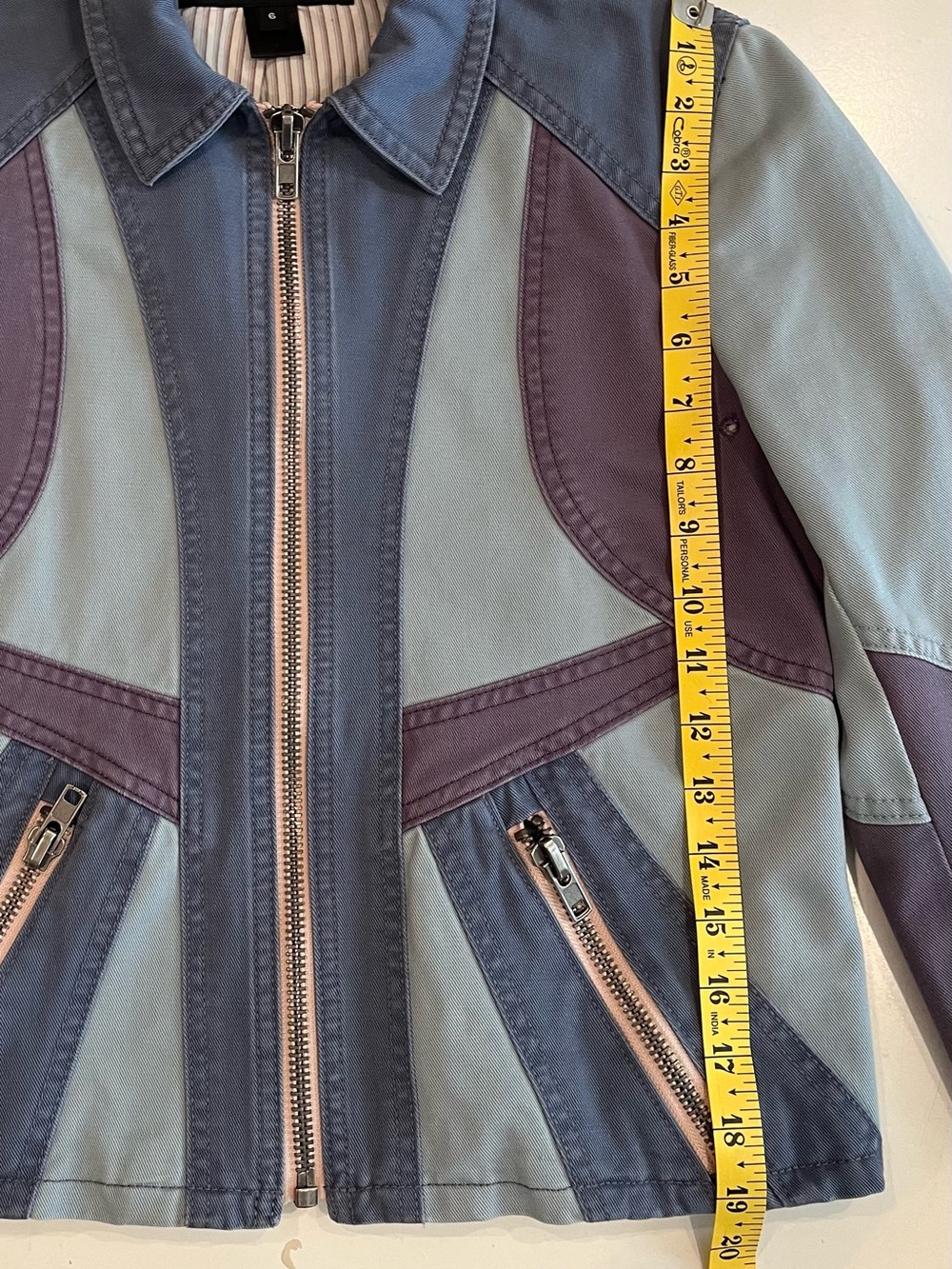 Vintage Marc Jacobs Zip Front Moto Jean Jacket with Blue and Lavender Panels - Picture 7 of 7